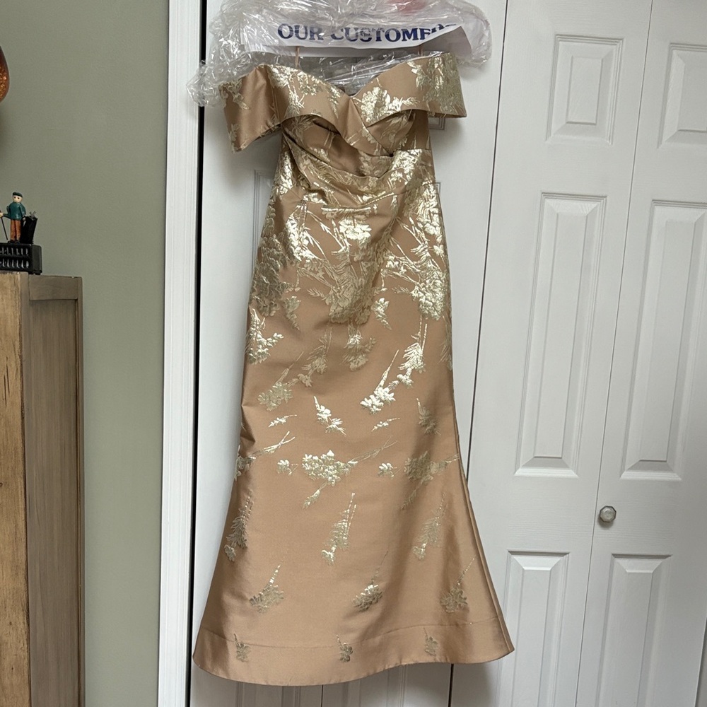 Strapless Gold Floral Dress